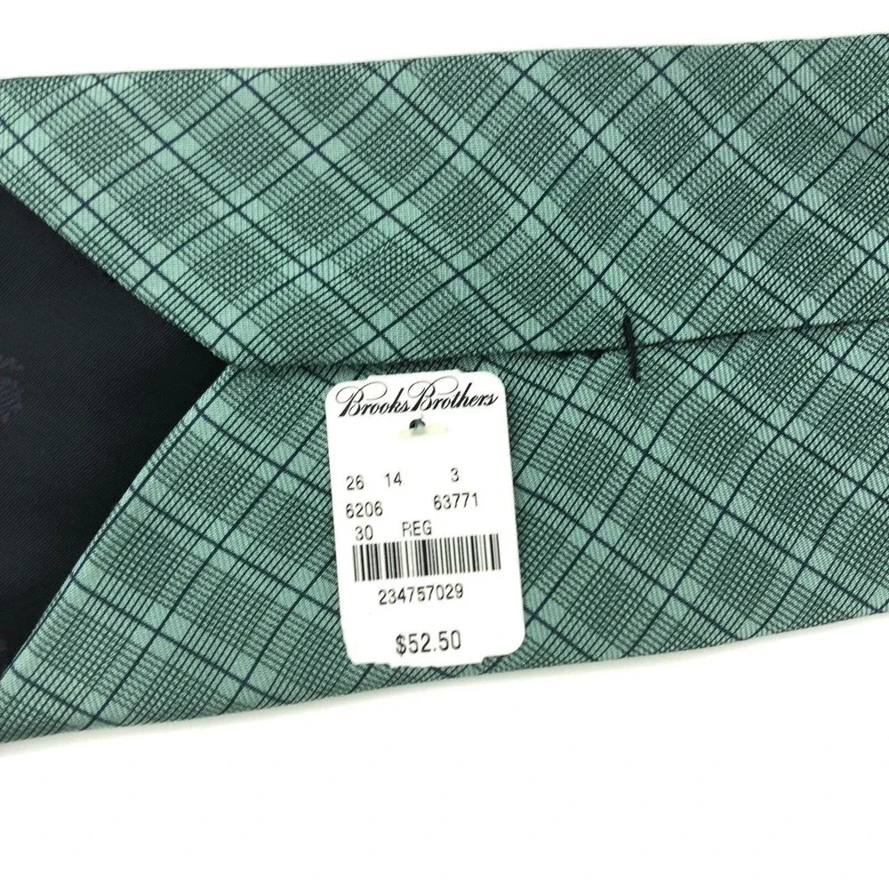 Brooks Brothers Men's 100% Silk Green Black Striped Plaid Necktie Tie NWT NEW